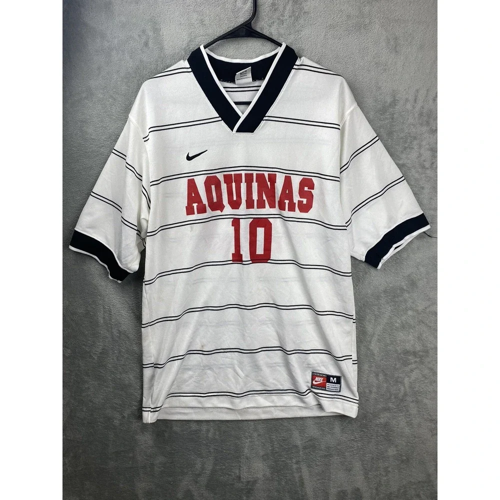 Nike Vintage Mens Medium Aquinas #10 White Jersey USA Made